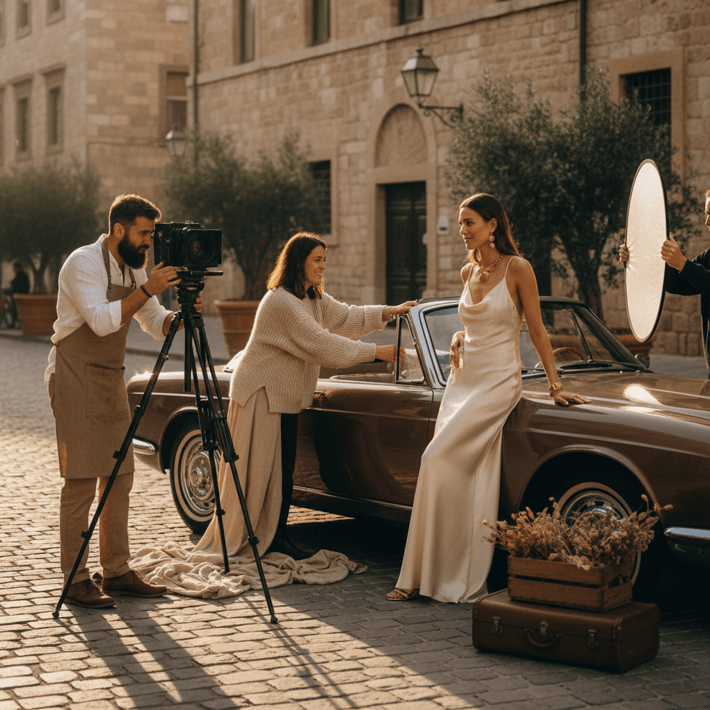 Professional photo shoot session with luxury vehicle