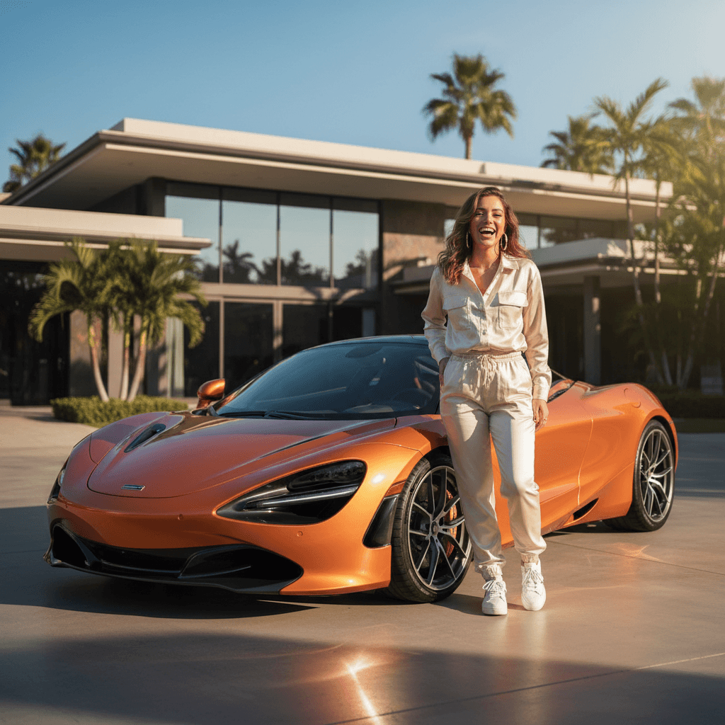 Content creator posing with exotic sports car