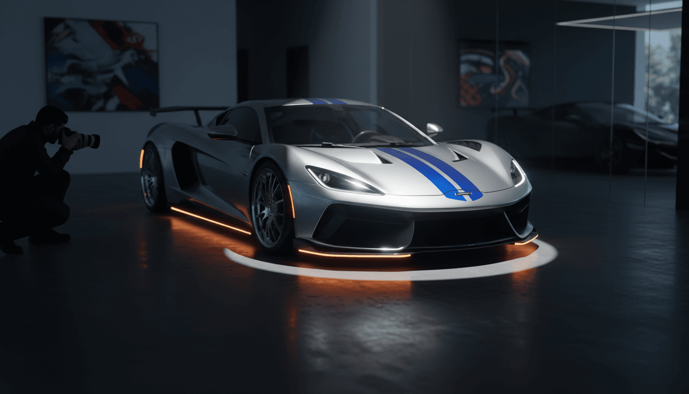 Exotic supercar in professional showroom lighting