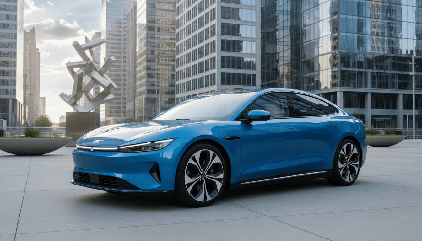 Modern electric vehicle in urban setting showcasing contemporary luxury design